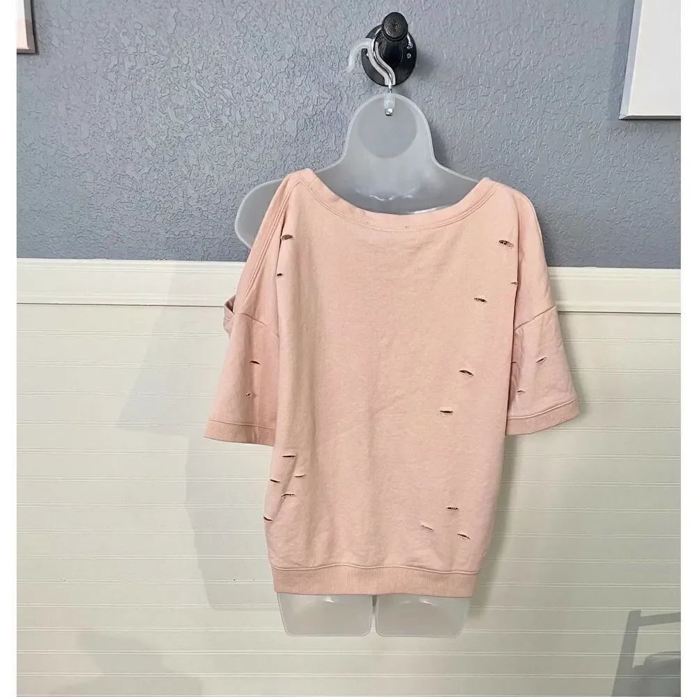 Central Park West Pink Distressed Short Sleeve Shirt